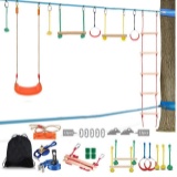 Lucky Link 49ft Slackline Obstacle Course, Jungle Gym Monkey Bars Kit for Kids Adults (Style 2)