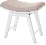 IWELL Vanity Stool with Rubberwood Legs, Makeup Bench Dressing Stool, Padded Cushioned Chair, White