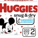Huggies Snug & Dry Baby Diapers, Size 2, 222 Ct, One Month Supply AMDS