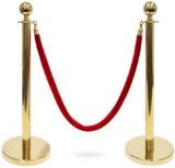 Brybelly MSTN-201 3 Ft. Ball Top Stanchions With 4.5 Ft. Red Velvet Rope Gold