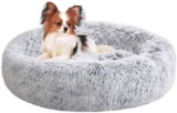 SAVFOX Long Plush Comfy Calming and Self-Warming Orthopedic Bed for Cat and Dog, Light Grey