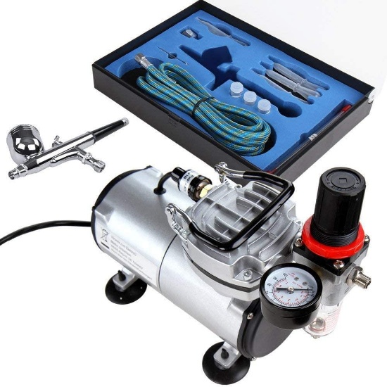Timbertech Airbrush Kit with Compressor ABPST05 Double Action Airbrush Gun $98.99 MSRP