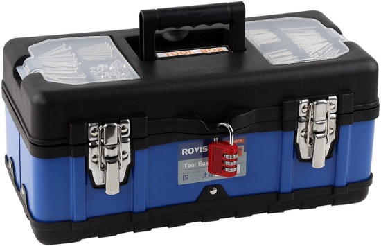 Rovisa 17-Inch Tool Box Portable Craft Storage With Combination Lock And Removable Tool Box