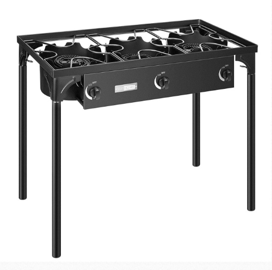 VIVOHOME Outdoor 3-Burner Stove, Heavy Duty Tri-Propane Cooker with Detachable Legs Stand