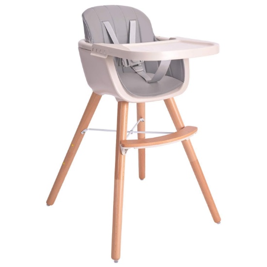 Baby High Chair, Wooden High Chair with Removable Tray and Adjustable Legs for Baby/Infants/Toddler