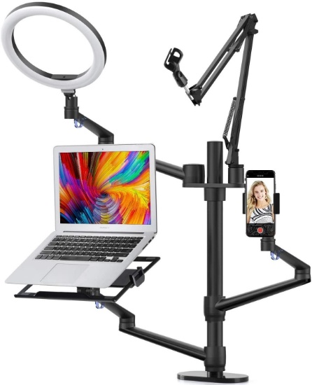 Viozon Selfie Desktop Live Stand Set 6-in-1 10" LED Ring Light Microphone Mount - $139.98 MSRP