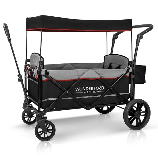 WONDERFOLD X2 2 Passenger Push Pull Twin Double Stroller Wagon With Adjustable Handle- $349.00 MSRP
