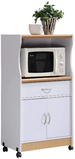 Hodedah Microwave Cart with One Drawer, Two Doors, and Shelf for Storage, $75.14