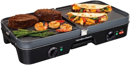 Hamilton Beach 3-IN-1 Electric Indoor Grill + Griddle, Reversible Nonstick Plates, 2 - $64.99 MSRP