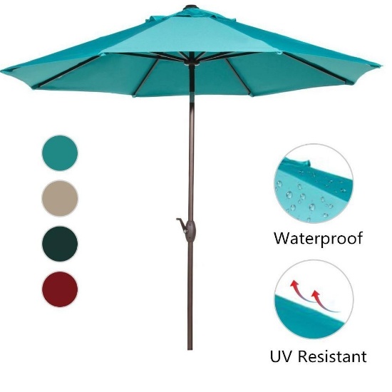 Abba Patio 9-Ft Aluminum Market Umbrella with Push Button Tilt and Crank, 8 Steel ribs, Turquoise