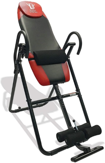 Body Vision IT9825 Premium Inversion Table with Adjustable Head Pillow and Lumbar Support Pad, Red