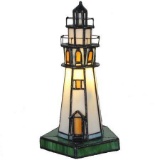 Bieye L10221 Lighthouse Tiffany Style Stained Glass Accent Table Lamp