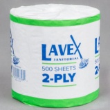 Lavex Janitorial Individually-Wrapped 2-Ply 500 Sheet Toilet Paper Roll