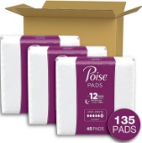 Poise Incontinence Pads For Women, Ultimate Absorbency, Long, Original Design, 135 Count (3 Packs Of