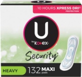 U by Kotex Security Maxi Feminine Pads, Heavy Absorbency, Unscented, 132 Ct , $16.14