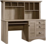 Sauder Harbor View Computer Desk With Hutch, Salt Oak Finish