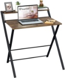 GreenForest Folding Computer Desk No Assembly Required 2 Tier Computer Desk With Shelf Space Saving