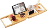 Bamboo Bathtub Caddy Tray, Expandable Bath Tray For Tub With Wine Slots And Book Holder- $26.99 MSRP