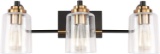 SOLFART 3 Head Vintage Bath Vanity Light Wall Bathroom Over Mirror Modern Glass Shade- $88.90 MSRP