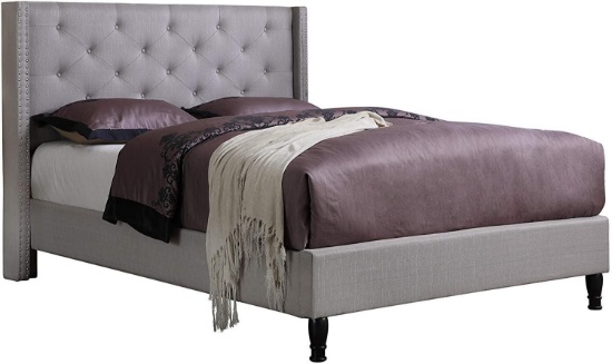 Home Life Premiere Classics Cloth Light Grey Headboard Platform Bed with Slats Full - $399.09 MSRP