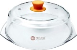 Glass Microwave Plate Food Cover Tall Splatter Guard BPA Free With Firm Grip Silicone Knob - Orange