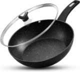 12? Stir Fry Pans with Lids, Nonstick Wok Pan with Ergonomic Handle and Flat Bottom, Frying Skillet
