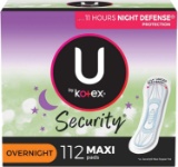 U by Kotex Security Maxi Feminine Pads, Overnight Absorbency, Unscented, 112 Count (4 Packs of 28)