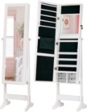 LUXFURNI LED Light Jewelry Cabinet Armoire, Standing Mirror Makeup Lockable Large - $91.74 MSRP