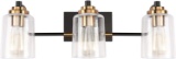 SOLFART 3 Head Vintage Bath Vanity Light Wall Bathroom Over Mirror Modern Glass Shade - $88.90 MSRP
