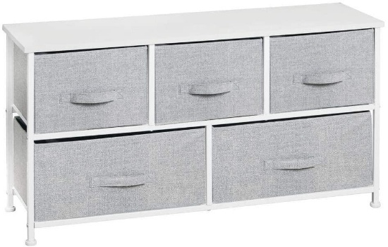 mDesign Extra Wide Dresser Storage Tower - Sturdy Steel Frame, Wood Top, Easy Pull Fabric Bins