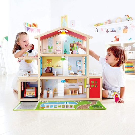Hape Wooden 10 Room Family Play Mansion Dollhouse With Accessories For Ages 3 And Up