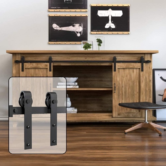 WINSOON 6FT Super Mini Sliding Barn Door Cabinet Hardware Kit for Double Doors TV Stands $58.99 MSRP