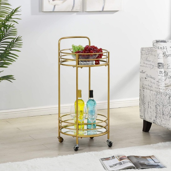 FirsTime and Co. Gold Joliet Round Bar Cart, American Crafted, Gold, 16 x 16 x 33.5 $109.03 MSRP