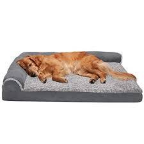 Furhaven Pet - Two-Tone L Shaped Corner Sofa Couch Orthopedic Dog Bed
