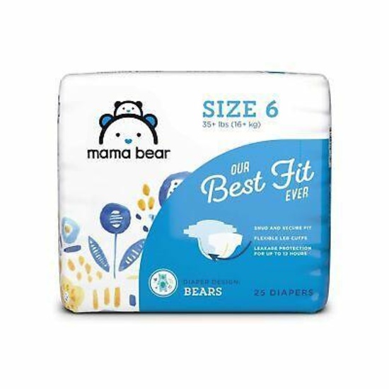 Mama Bear Best Fit Diapers 25-Count Size 6 Wetness Indicator Absorbent Material