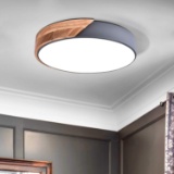 HUOKU Led Flush Mount Ceiling Light Fixture,24W Dimmable WoodRound Lighting Fixture,6500K Cool White