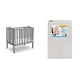 Delta Children Folding Portable Mini Baby Crib with Mattress, Grey 4470-026