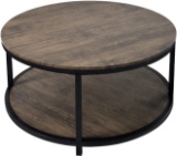 36 inches Round Coffee Table, Rustic Wooden Surface Top & Sturdy Metal Legs Industrial Sofa Table