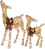 NOMA Pre-Lit Light Up Doe and Fawn Glittering Deer 2-Piece Set | Christmas Lawn Decoration