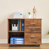 GreenForest Wood File Cabinet With 2 Drawers, Printer Stand Mobile Filing Cabinet With Open Storage