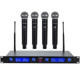 Wireless Microphone System 4 Handheld Professional Fixed Frequency Channel Cordless Mics Set