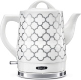 BELLA Electric Ceramic Tea Kettle with Boil Dry Protection and Detachable Swivel Base, Silver Foil