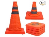 Sunnyglade 4 Pack 15.5 Inch Collapsible Traffic Cones Multi Purpose Pop Up Reflective- $26.99 MSRP