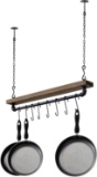 MyGift Industrial Pipe and Wood Ceiling Mounted Hanging Pot Rack with 8 S-Hooks - $47.50 MSRP