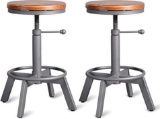 Set of 2 Industrial Bar Stools Short Stool Swivel Wooden Seat Kitchen Island Chairs