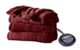 Sunbeam Heated Electric Velvet Plush Blanket With 10 Heat Settings, King, Garnet