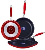 Momscook Frying Pan 3-Piece Classic Brights Hard Enamel Aluminum Nonstick Skillet Griddle Set With