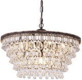 Wellmet Crystal Chandelier, 6-Light 5 Tiers Farmhouse Crystal Light, Adjustable Hanging $239.99 MSRP