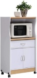 Hodedah Microwave Cart with One Drawer, Two Doors, and Shelf for Storage, White