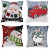 Ellendi Christmas Pillow Covers 18 X 18, Set of 4 - Snowman and Santa Decorative Throw Pillow...